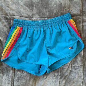 EUC Aviator Nation 🌈 Women’s 5 Stripe Neon Blue Flex Board Shorts Size Medium